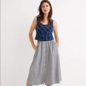 Palisade Button-front Midi Skirt- Chambray Stripe